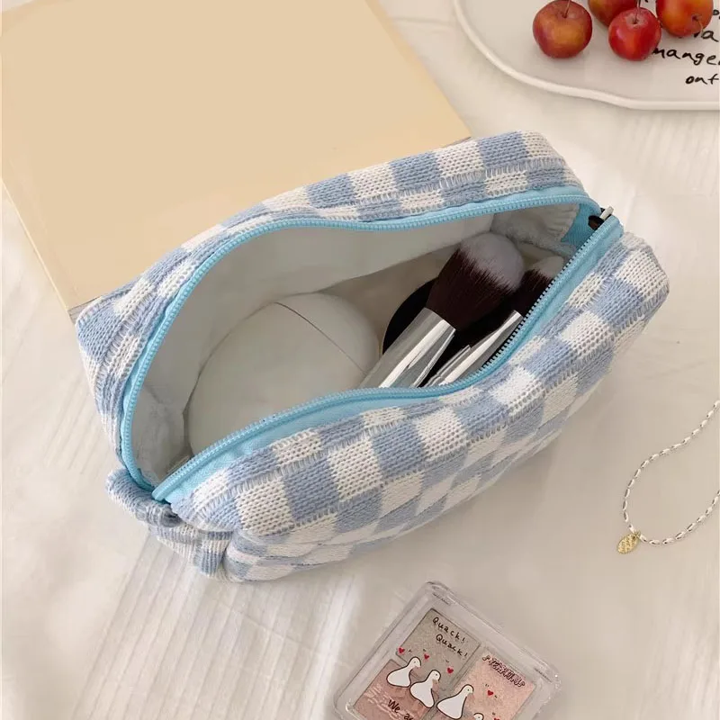 Women Cute Pencil Case Storage Bag Cosmetic Bag Large Capacity Knitting INS Korean Makeup Case Sanitary Napkin Holder Pouch