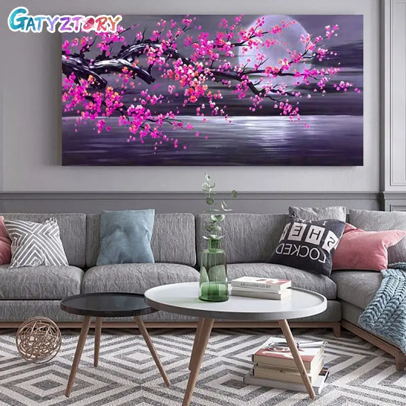 

GATYZTORY Painting By Number Moon Tree Drawing On Canvas Large Size Pictures By Number Kits Home Decor