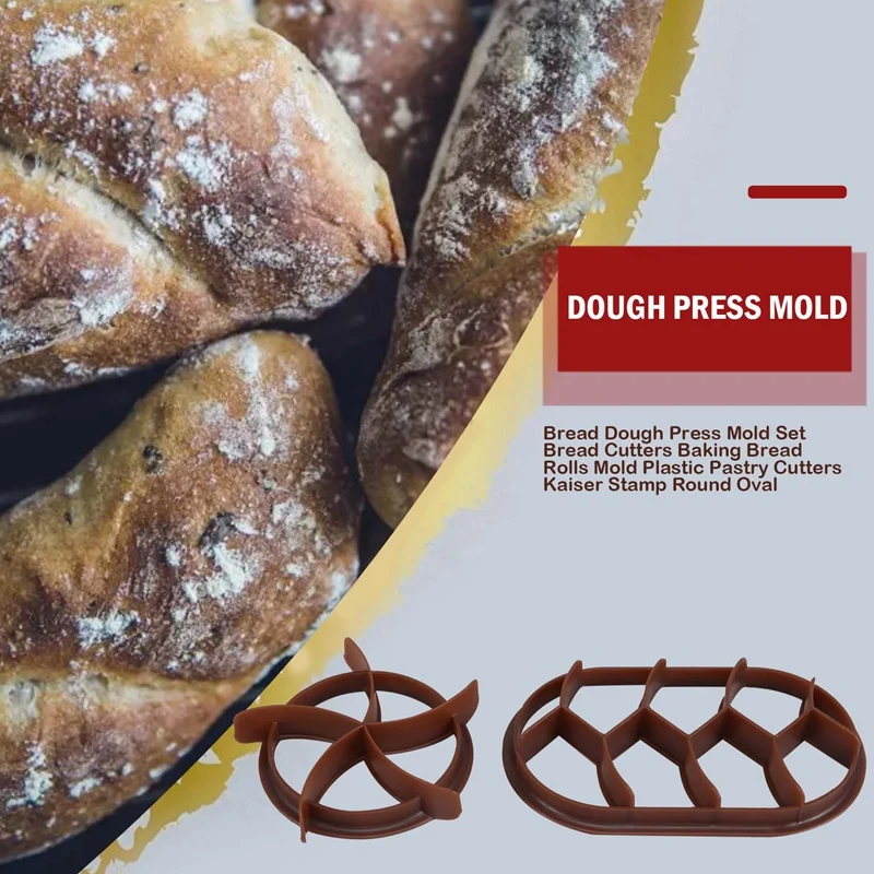 Bread Dough Press Mold Set Bread Cutters Baking Bread Rolls Mold Plastic Pastry Cutters Kaiser Stamp Round Oval