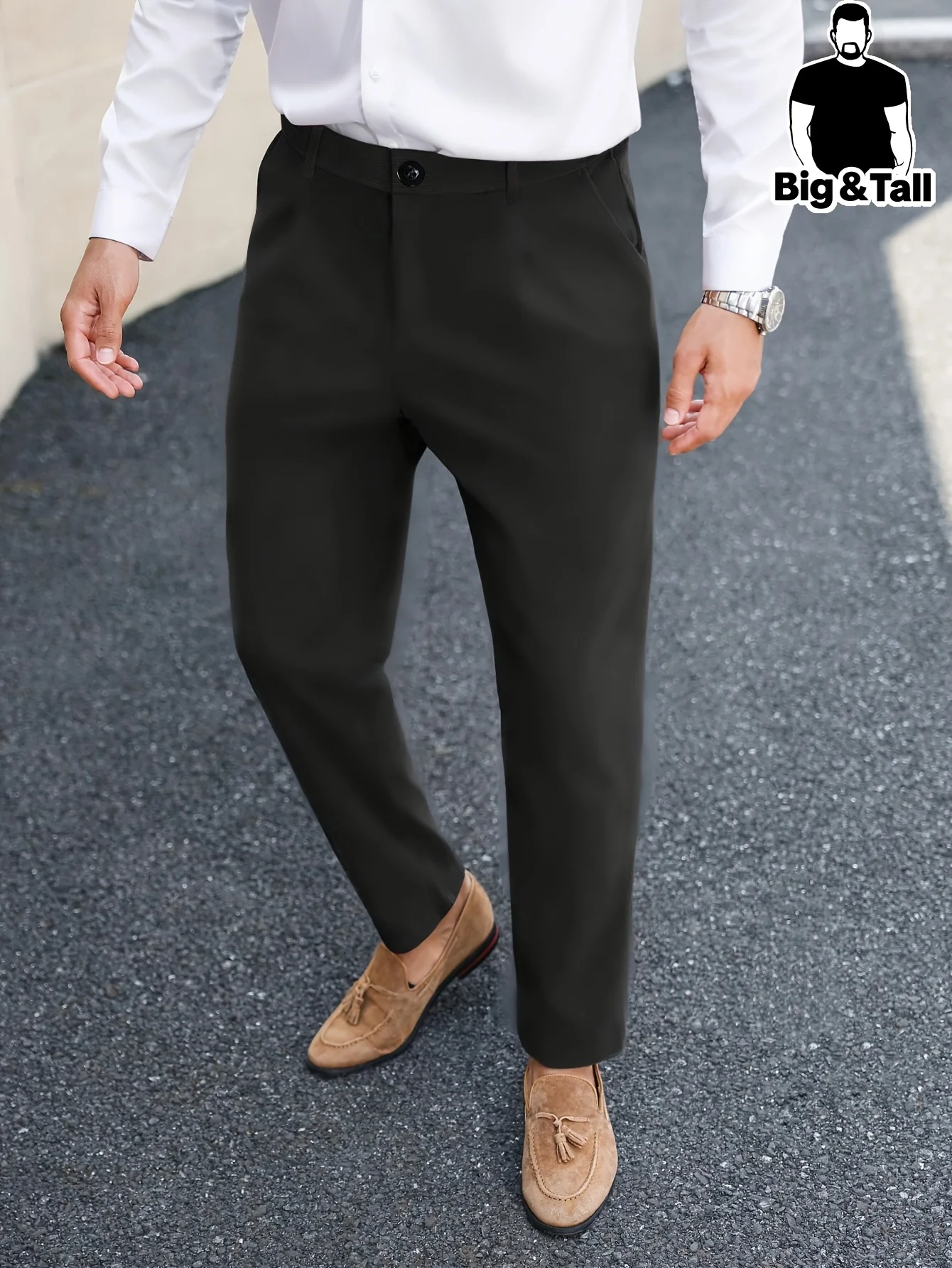 plus Size Men's Simple Solid Color Business Formal Pants Straight Cut Breathable Smooth Fabric Office Meeting Business Travel Ve