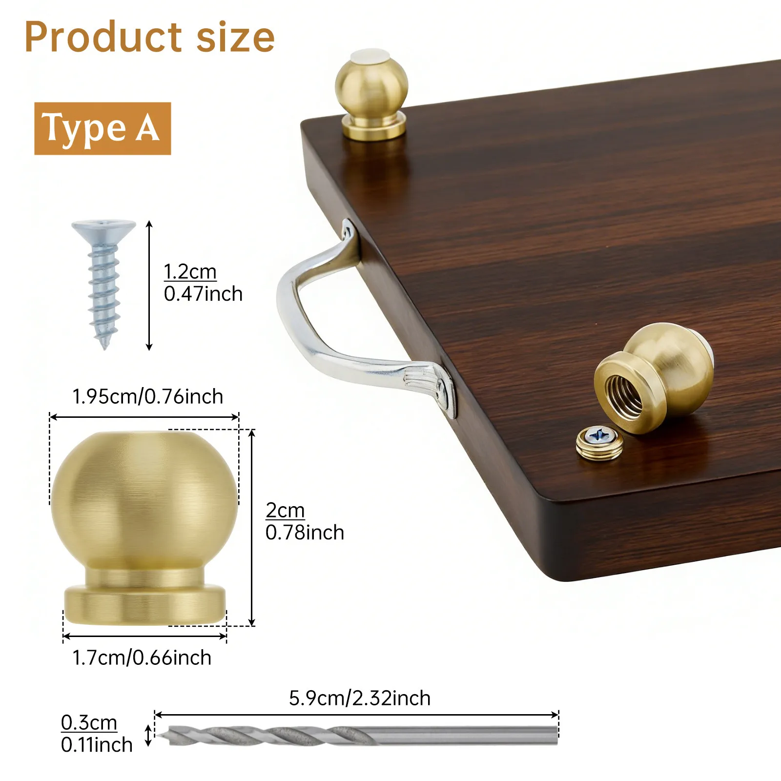 8 pcs Brass Wood Cutting Board Feet for Furniture with Drill Bit, Screws, Brass Washers, Gold Board Display Tray Riser Feet
