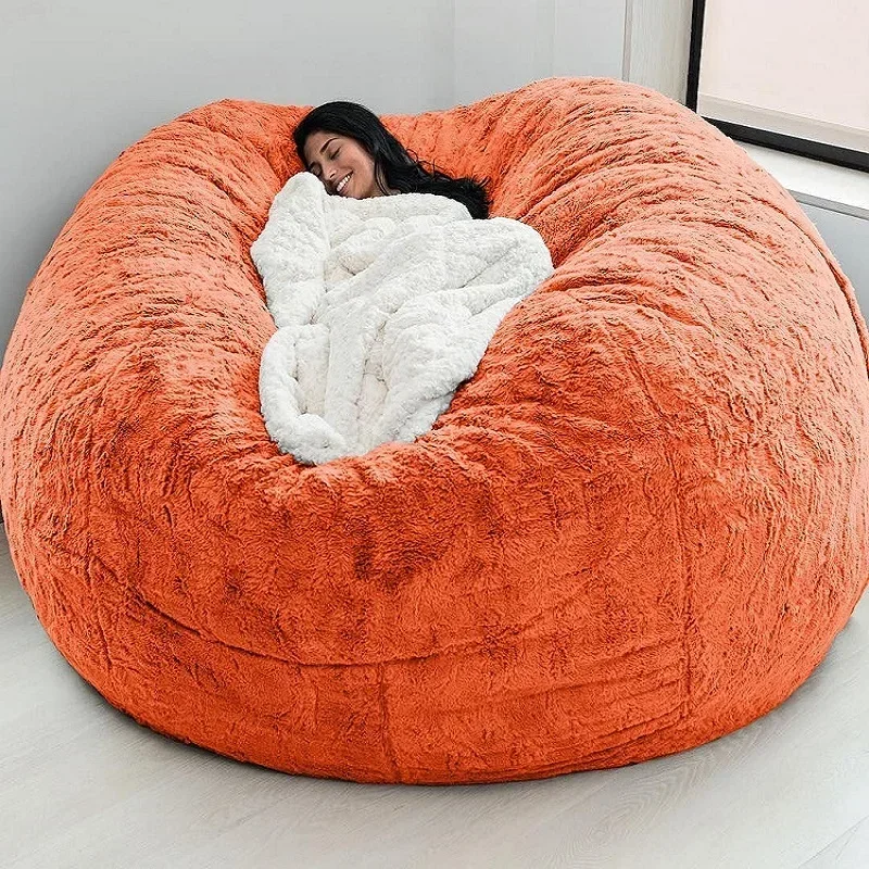 Bed Coat Dropshipping 7ft Giant Fur Bean Bag Cover Lazy Sofa Living Room Furniture Big Round Soft Fluffy Faux Fur A2728921