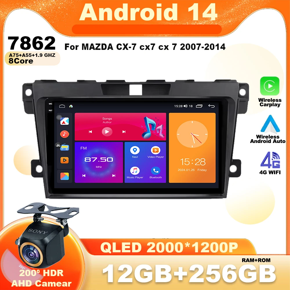 

Android14 Radio For MAZDA CX-7 cx7 cx 7 2007-2014 Car Radio Multimedia Video Player Navigation GPS 4G Stereo Wireless Carplay