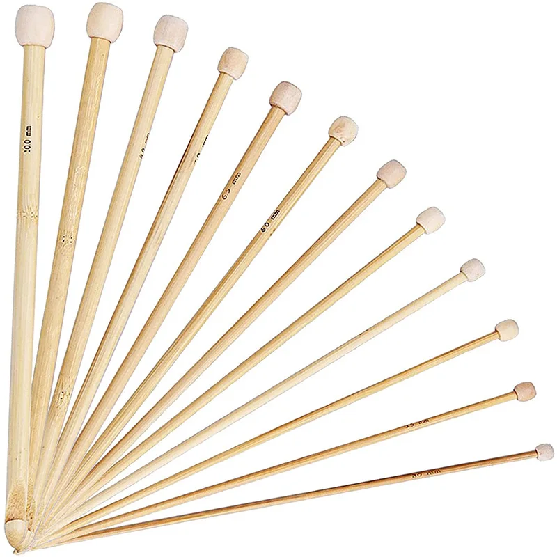 12pcs/lot 25cm Bamboo Beaded Crochet Single Pointed Afghan Tunisian Crochet Hooks Needles Hand DIY Sewing Tools 3mm-10mm