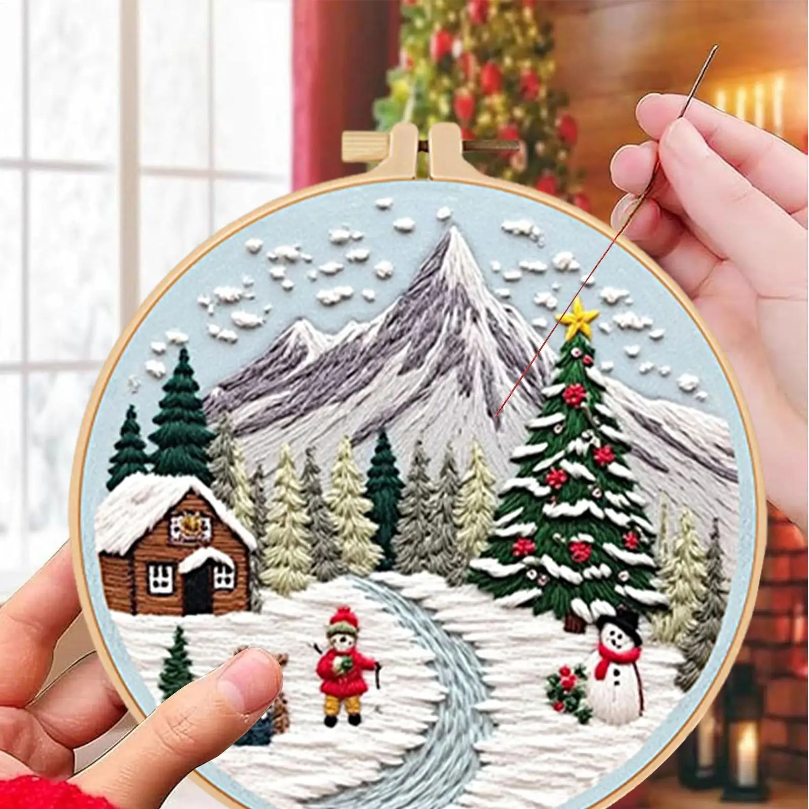 

Рождественские наборы для вышивания, 3-х предметные праздничные хобби для женщин с узором-обручем, наборы для вышивания крестом для начинающих для женщин и взрослых