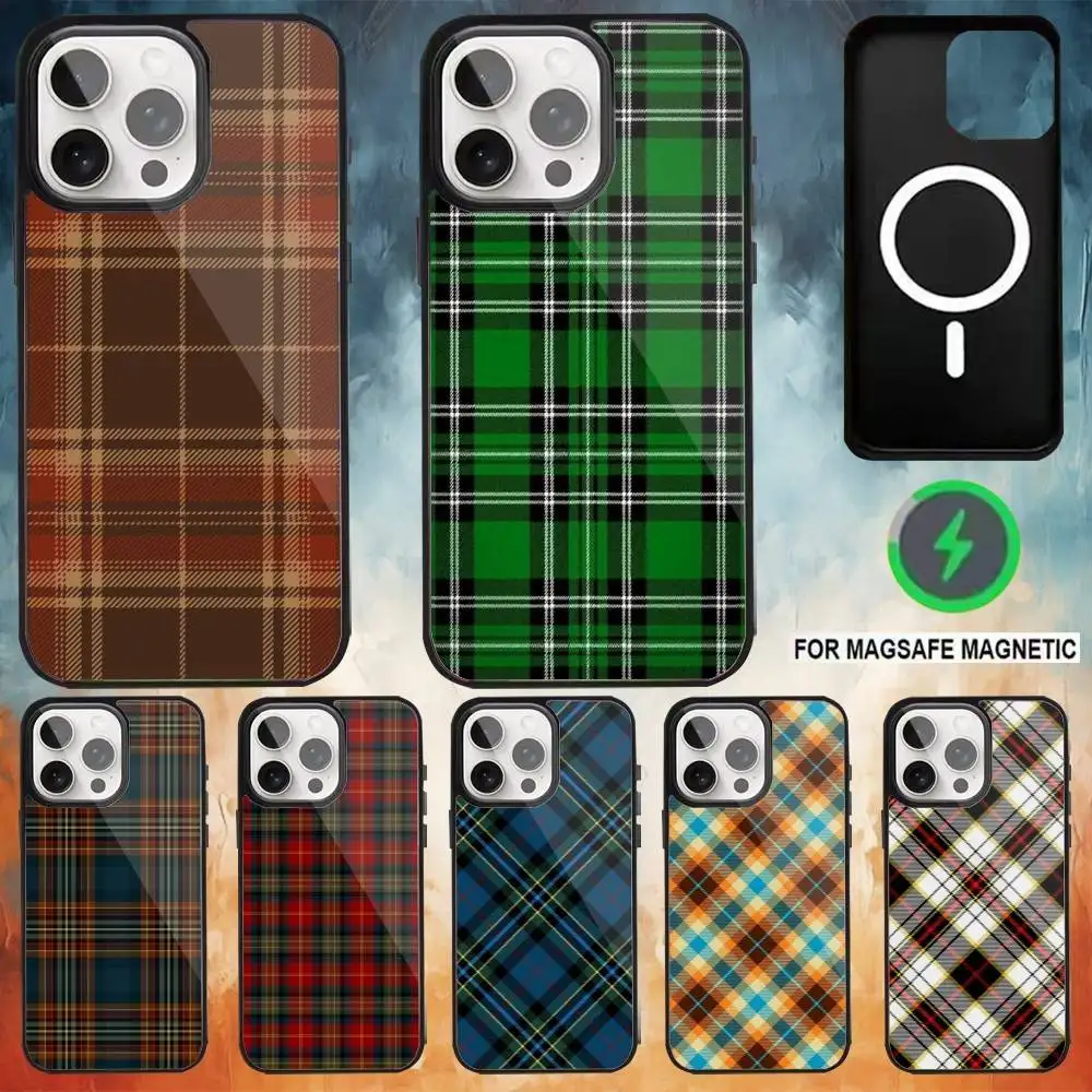 

Scottish Plaid Fabric Phone Case For iPhone17,16,15,14,13,12,11 Plus,Pro Max Magnetic For Magsafe Wireless Charging