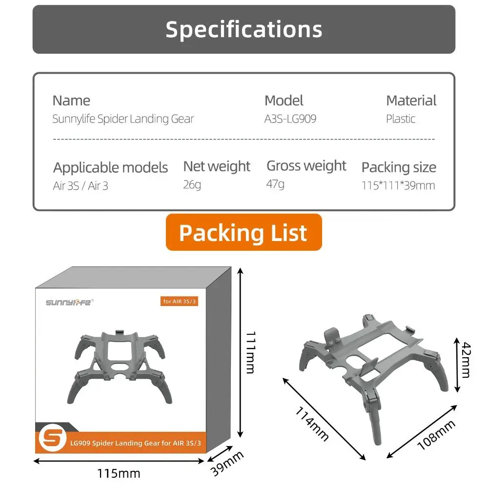 Foldable Landing Gear Protector Height Extender Drone Feet Stand Expansion Drone Accessories Support Leg for DJI Air 3S/Air 3