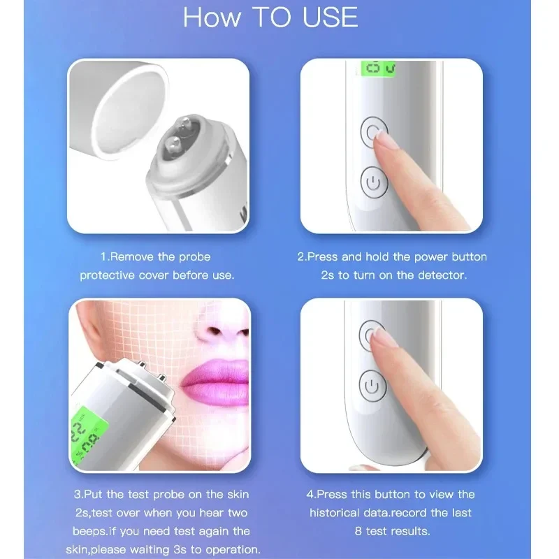 LCD 디지털 피부 분석기 펜 얼굴 피부 테스트기 피부 스마트 수분 유분 형광 성분 얼굴 수분 분석기 피부 관리 도구