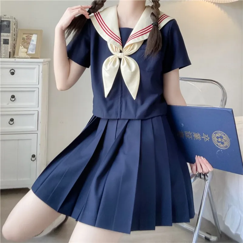 Basic Jk Navy Sailor Suits three-lines Japanese School Uniforms for Girls Graduation Clothes Pleated Skirt Anime Cos Costumes