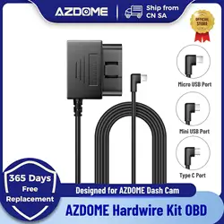 AZDOME Hardwire Kit OBD per AZDOME M550 M300S Dash Cam cavo di parcheggio porta Micro USB/porta Mini USB/porta di tipo C 24H parcheggio Monito