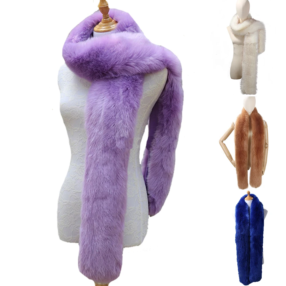 180cm Long Women's Winter Fake Faux Fur Wrap Collar Shawl Shrug Bridal Wedding Fur Scarf Stole For Bridesmaids Evening Party