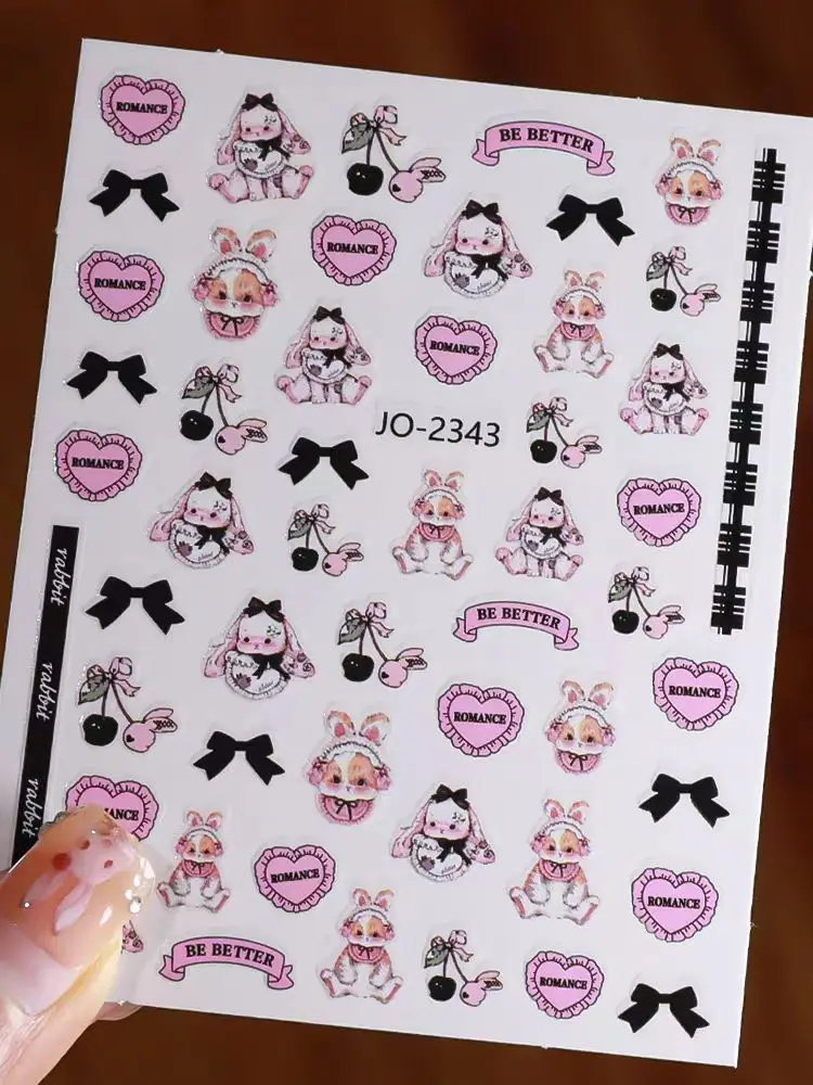 Autocollants adhésifs pour ongles, 1 feuille, motif lapin Lolita, petit, mignon