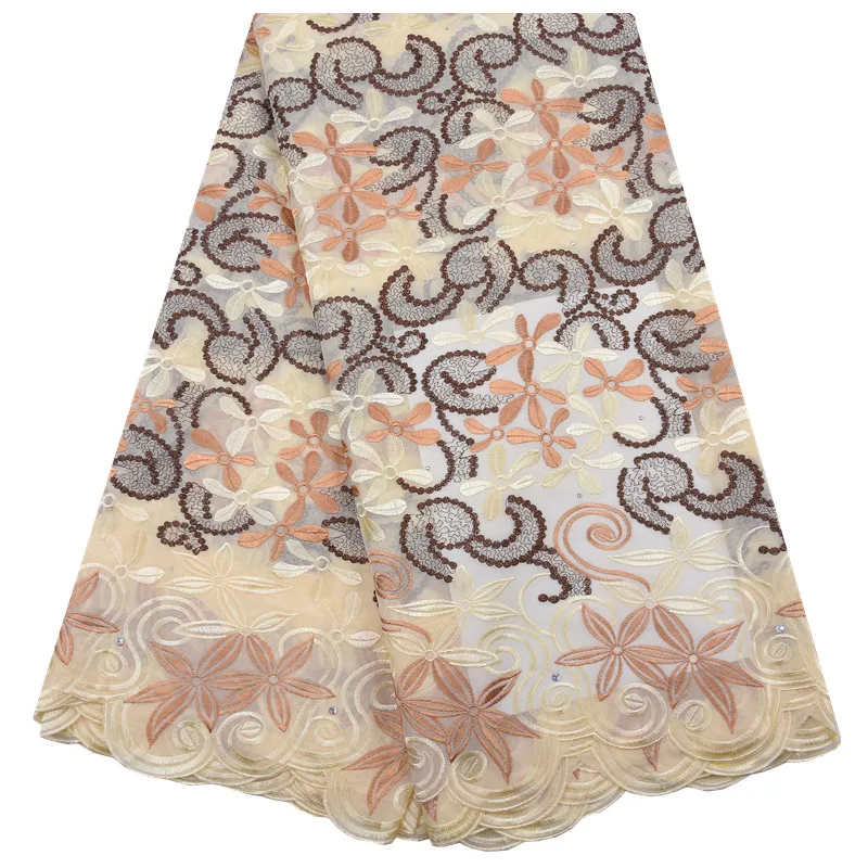 

African Cotton Swiss Voile Lace Stones Nigerian Embroidery Lace Fabric High Quality 2024 Sew for Women Wedding Dress,2.5yard2089