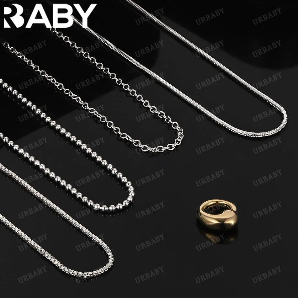 

URBABY 40-75cm 925 Sterling Silver Small Round Pendant Necklace For Women Men Charm Trend Birthday Gifts Fashion Party