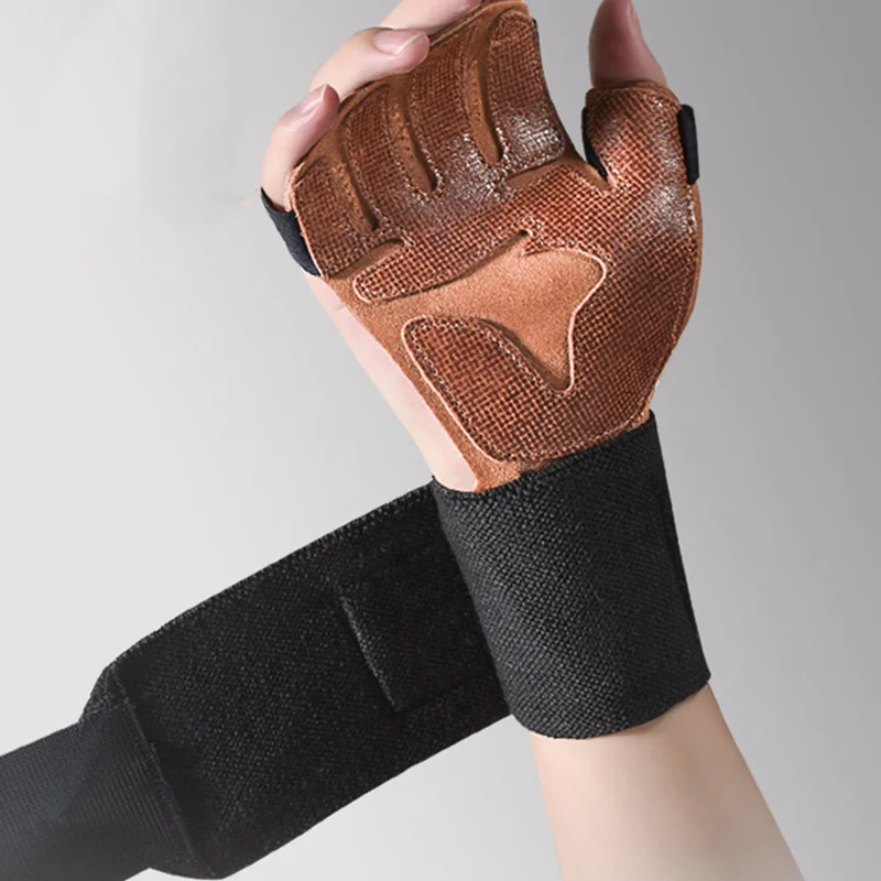 Non-Slip Half-Finger Cowhide Fitness Gloves Equipment Horizontal Bar Exercise Training Sports Anti-Weightlifting Finger Gloves