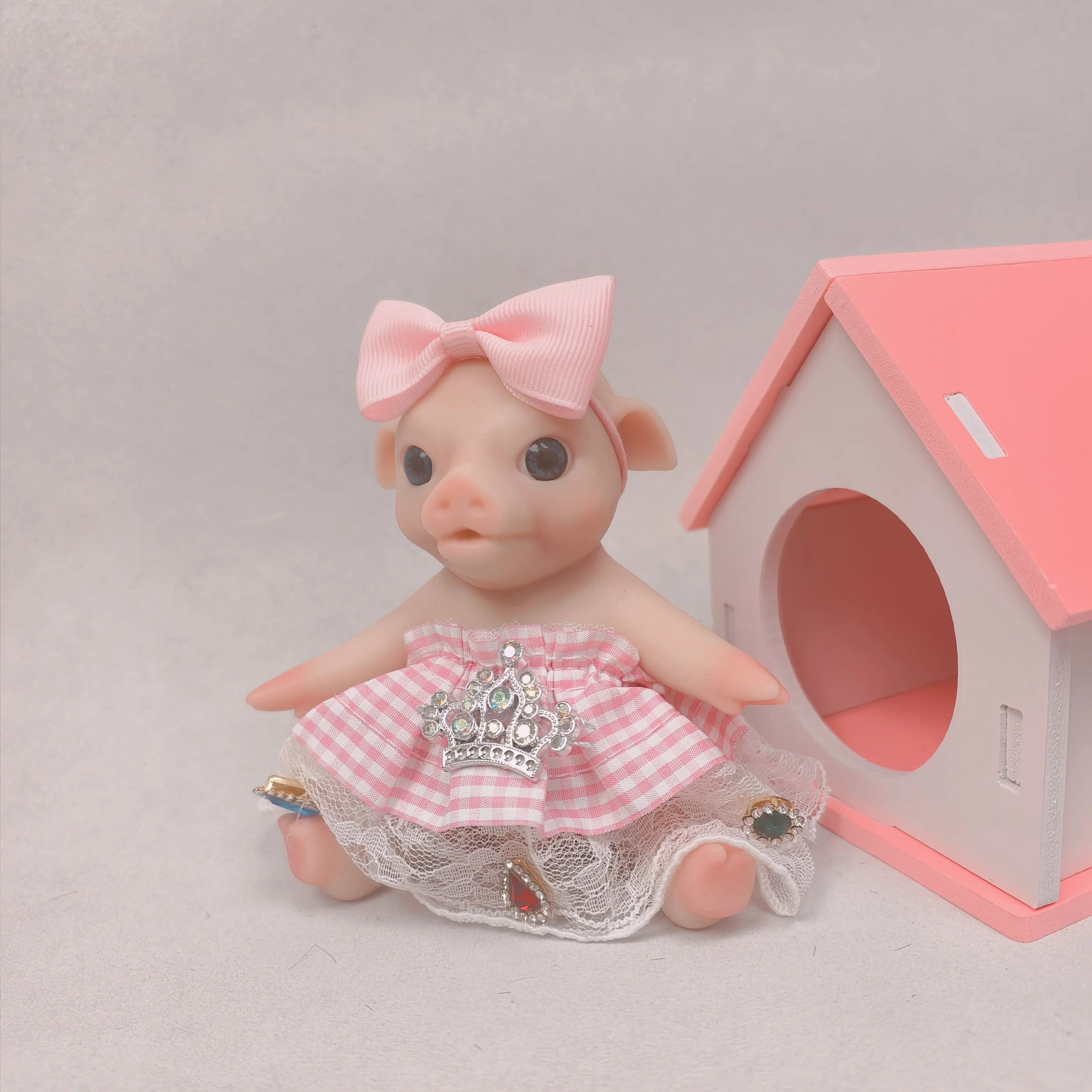 14cm Silicone Piglet Soft Cute Mini Realistic Animals with Accessories Lifelike Reborn Newborn Pig Doll Decompression Toy Gift