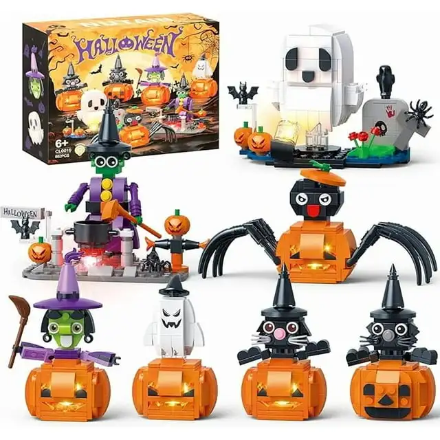 Halloween Kürbis Bausteine Set Horror Geister Hexe Katze Spinne Ziegel Home Decor Spielzeug Geschenke für Erwachsene und Kinder