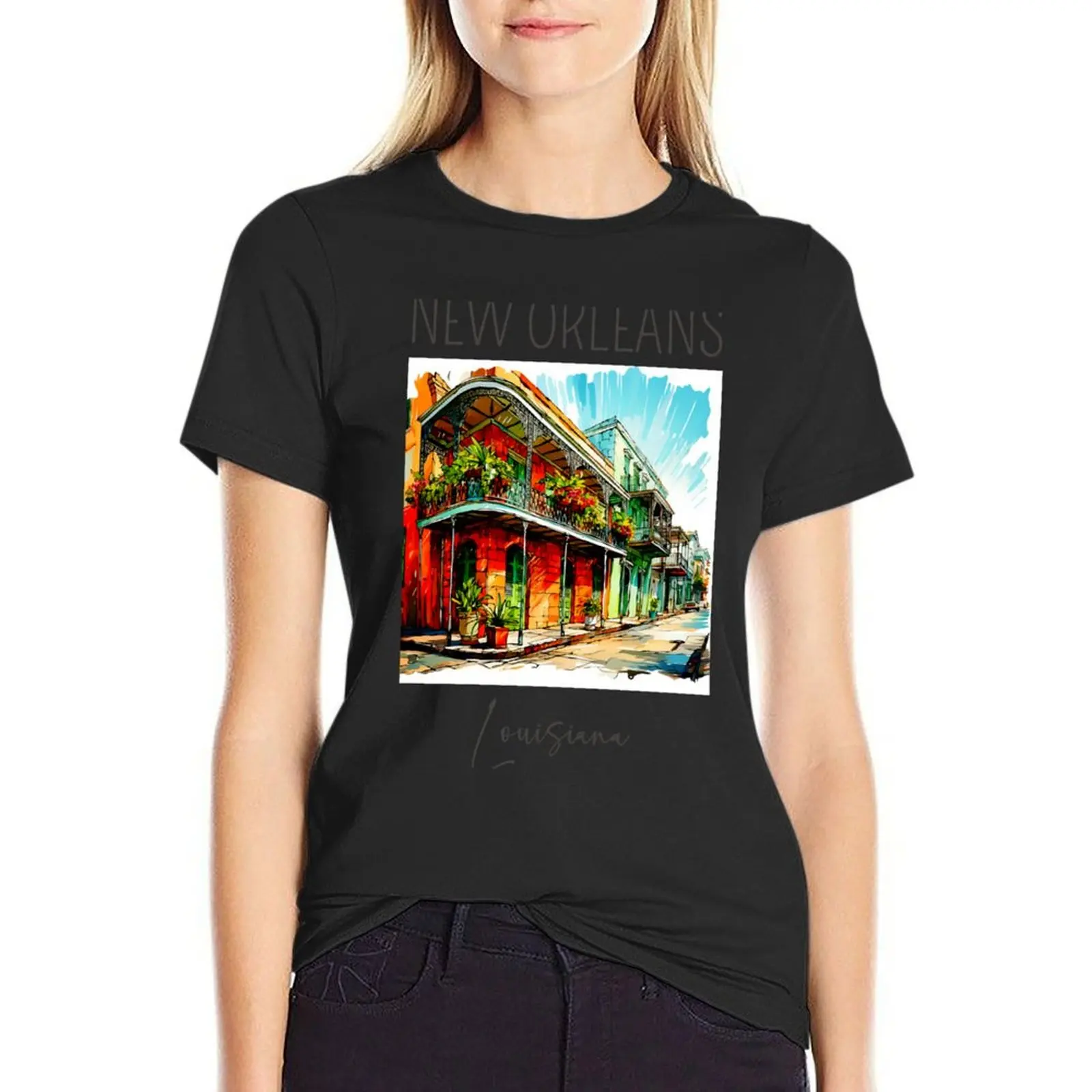 

Watercolor Design of New Orleans - Louisiana - US T-Shirt kawaii clothes summer tops aesthetic clothes T-shirts for Women