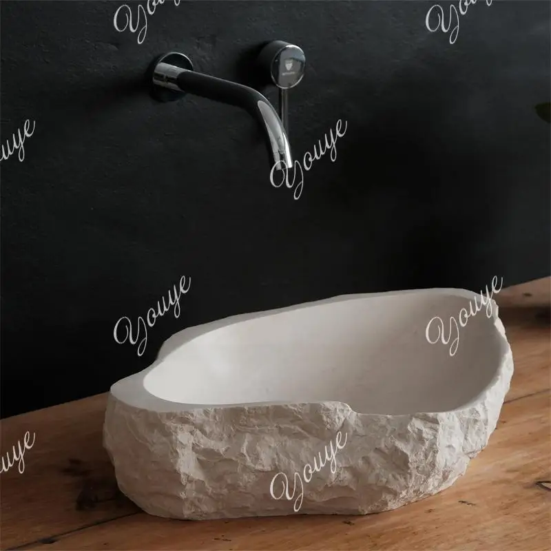 

Handmade Raw Huangdong Marble Sink - Undermount Thin Edge Single Basin, washbasin/Vanity Sink, Super Narrow Rim, Not Artifi