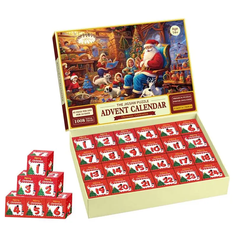 

1008 Pcs Advent Calendar 2024 Jigsaw Puzzles 2024 Holiday Advent Calendar Christmas Countdown Calendar 24-Day Countdown Decor