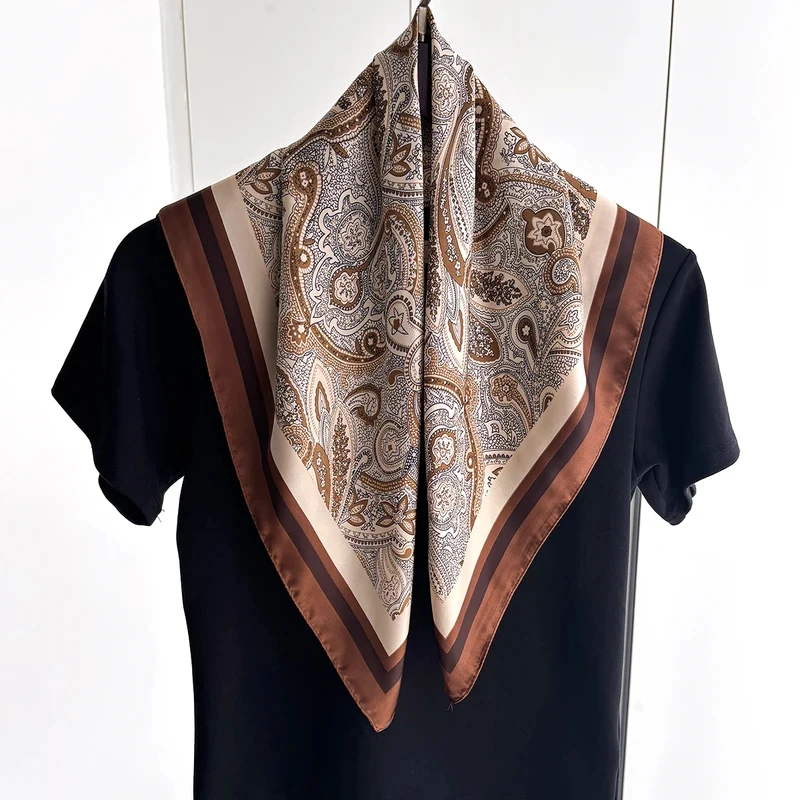 High-End Flower Pattern Ladies Square Scarf, Gentle Hair Hoop, Neck Wrap, Islamic Head Cover, Persian Design Headband, Shawl, Pu