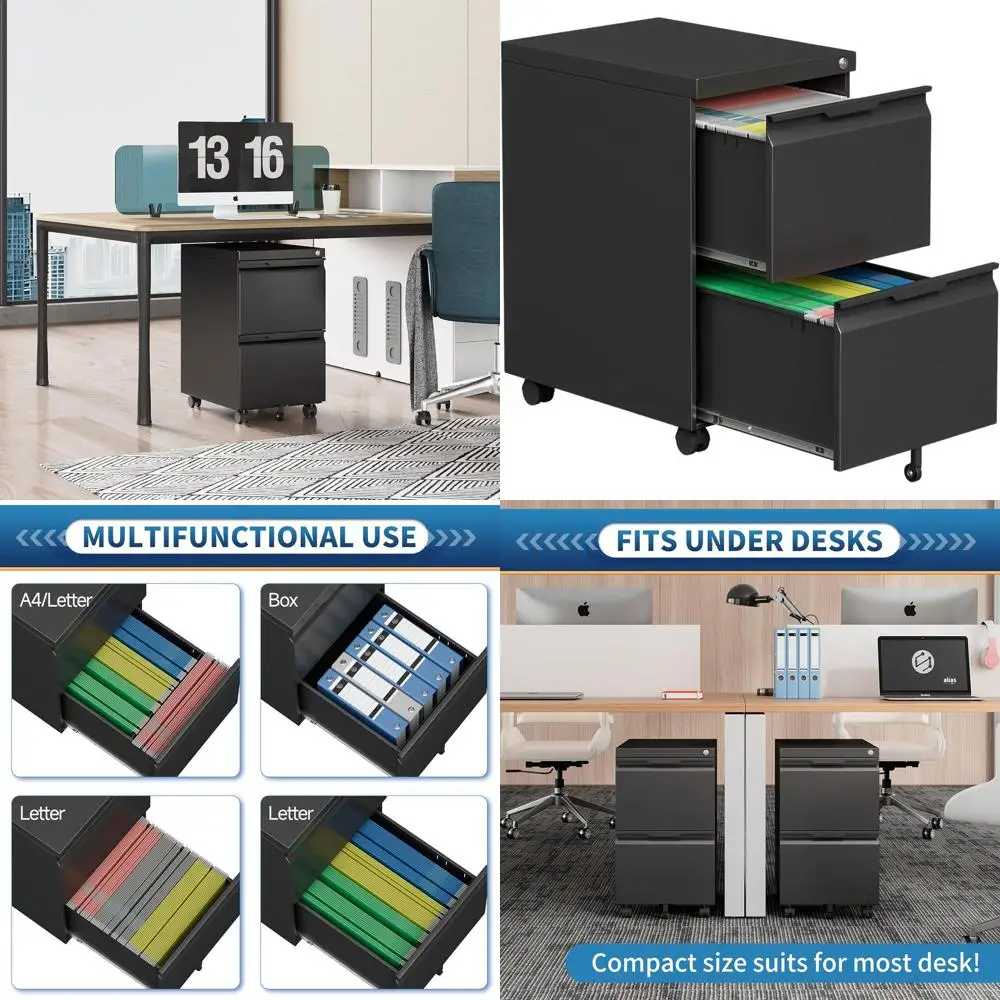 

Mobile Lockable Metal File Cabinet for Home Office, Under Desk Storage, Holds Legal/Letter/A4 Files - Black