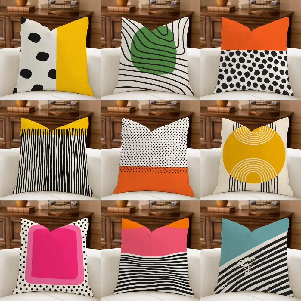 Mid Century Modern Pop Art Cushion Cover Natural Breathable Durable Linen Printed Decor Pillow Case Sofa Bedroom