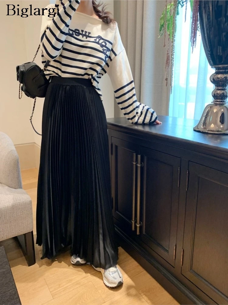 

Autumn High Waist Long Skirt Women Ruffle Pleated Loose Korean Style Fashion Ladies A-Line Skirts Casual Woman Skirt