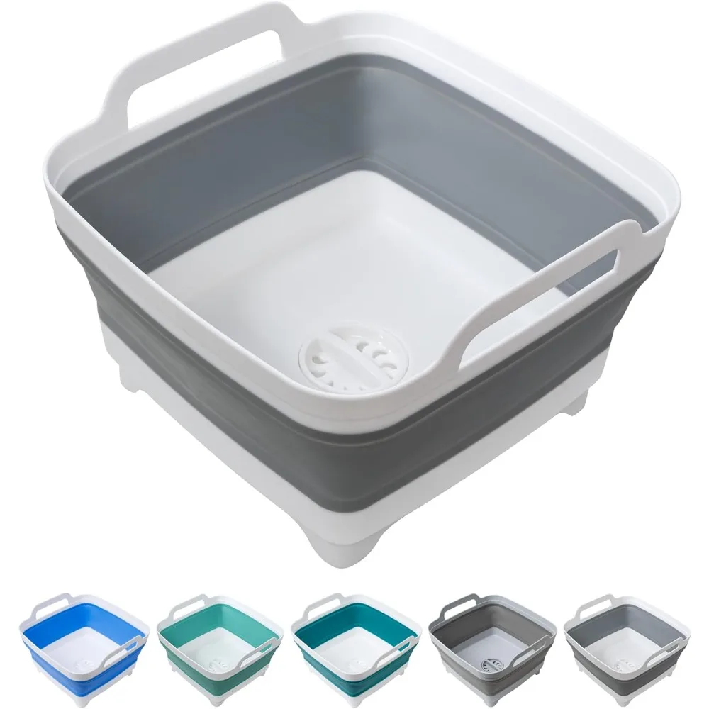 

Dishpan for Washing Dishes, Draining Plug Carry Handles, Collapsible Bucket for Cleaning, Portable Sink, Foldable Plastic Tub