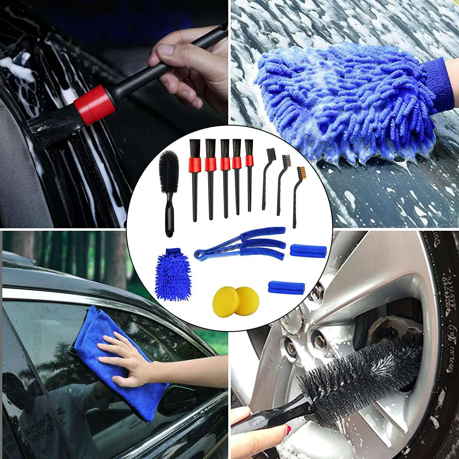 15 PCS Car Detailing Brush Set,Car Interior Cleaning Kit Includes Detail Brushes, Wheel Brush, Wheel Tire Brush Kit