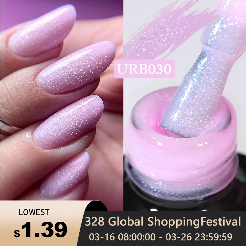 UR SUGAR 7ml Nude Pink Glitter Rubber Base Gel Polish Sparking Sequins Semi Permanent Soak Off Nail Art Varnish All For Manicure