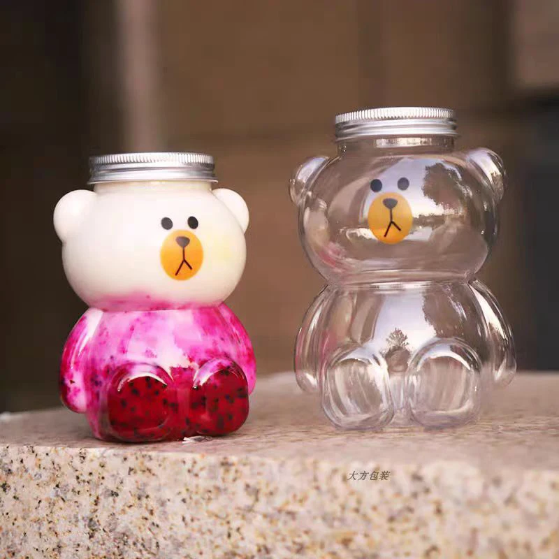 زجاجات ماء دب صغيرة من كاواي للحليب ، الشاي ، القهوة ، العصير ، كوب الشرب المحمول ، زجاجة مشروبات عصير شفافة منزلية