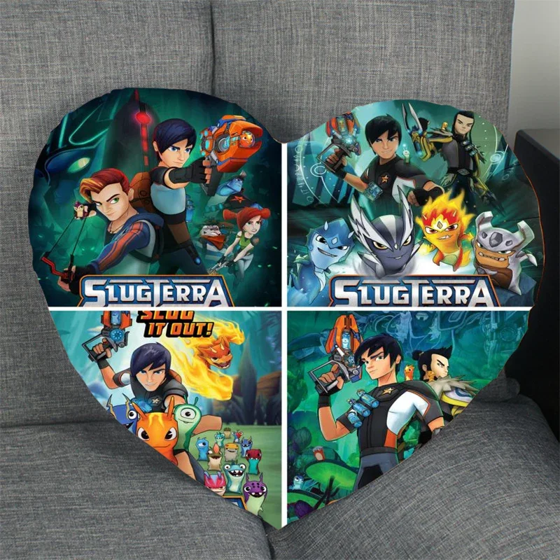 Custom Slugterra Anime Pillow Case Heart Shaped Zipper Pillow Cover Satin Soft No Fade Pillow Cases Home Textile Decorative