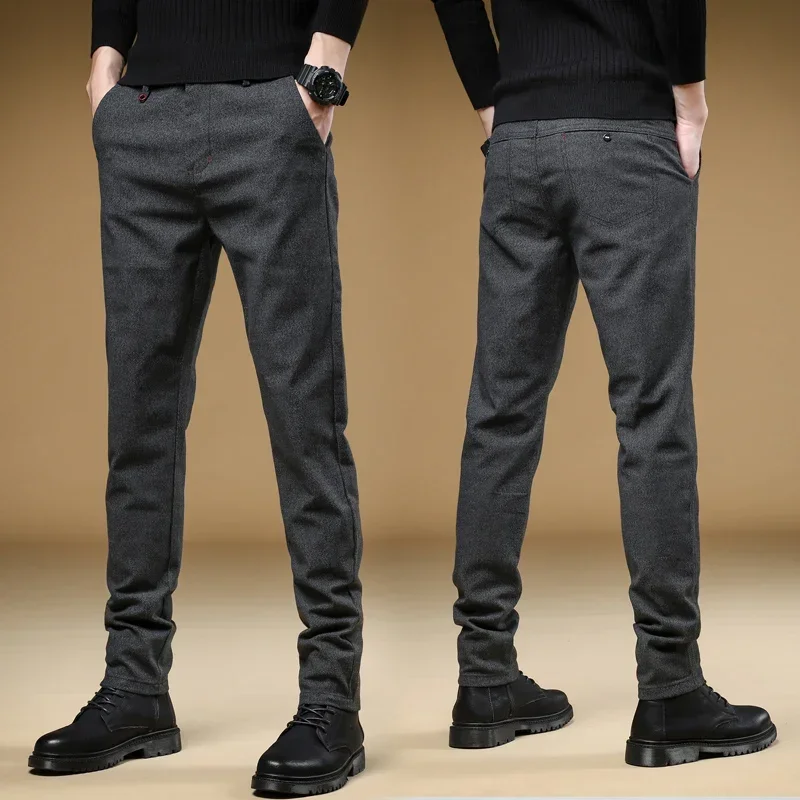 

Men's Brushed Casual Pants Autumn Winter New Korean Fashion Suit Pants No-iron Versatile Slim Straight Trousers Male Clothes