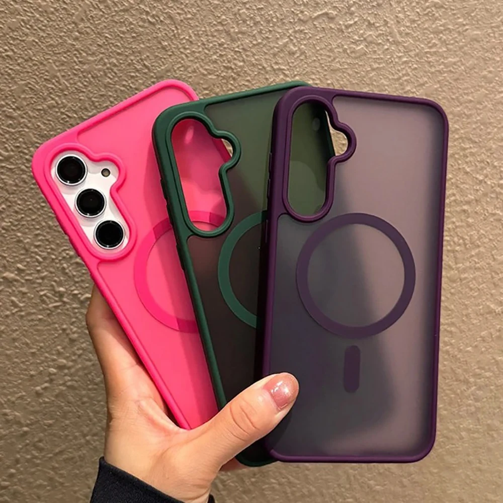 Fashion Magnetic Translucent Phone Cases For Samsung Galaxy S26 S25 S24 S 26 Ultra Plus S26Ultra Shockproof Matte Back Cover