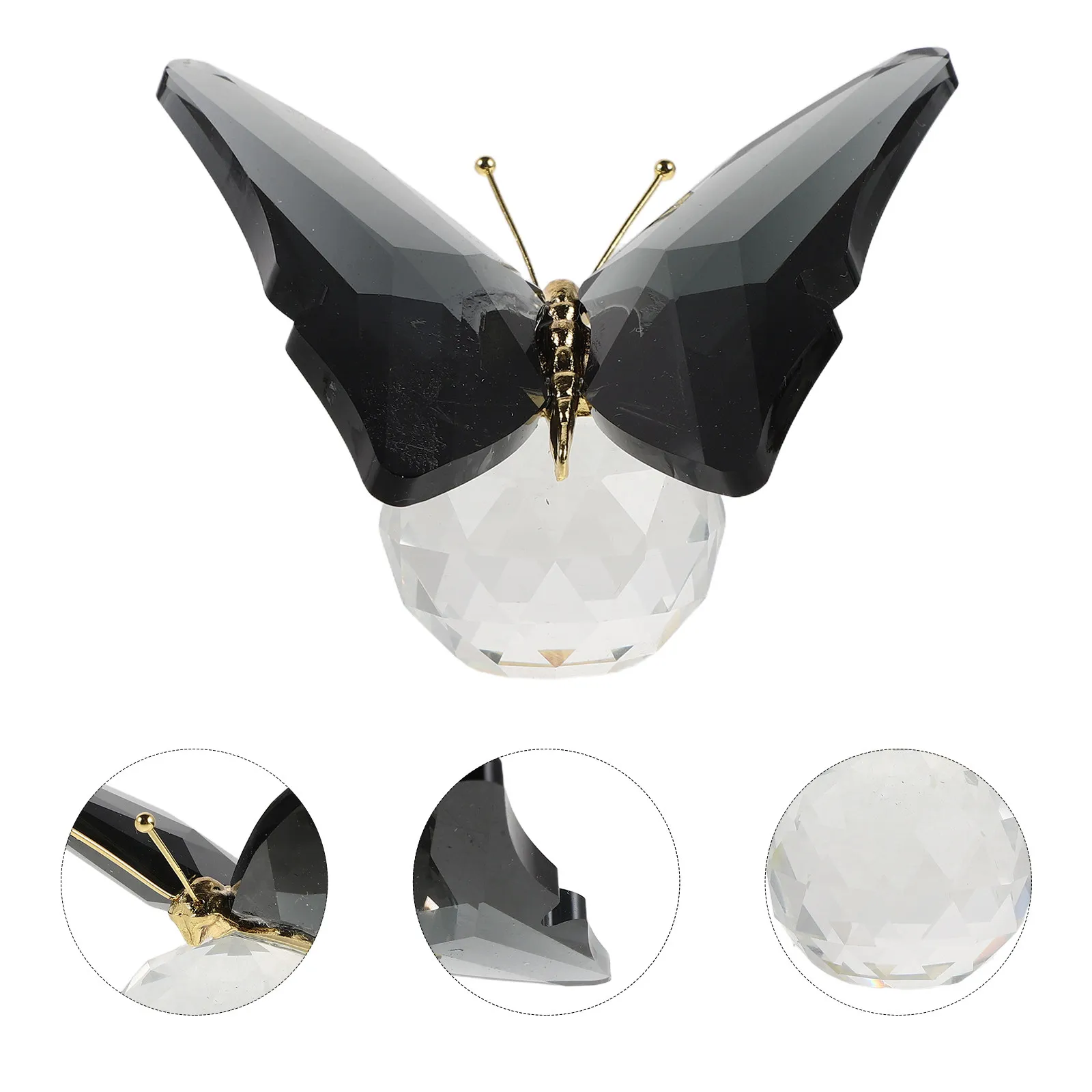 Glass Butterfly Paperweight Crystal Clear Transparent Butterfly Sculpture on Crystal Ball Base Office Desk Decor Desktop Display
