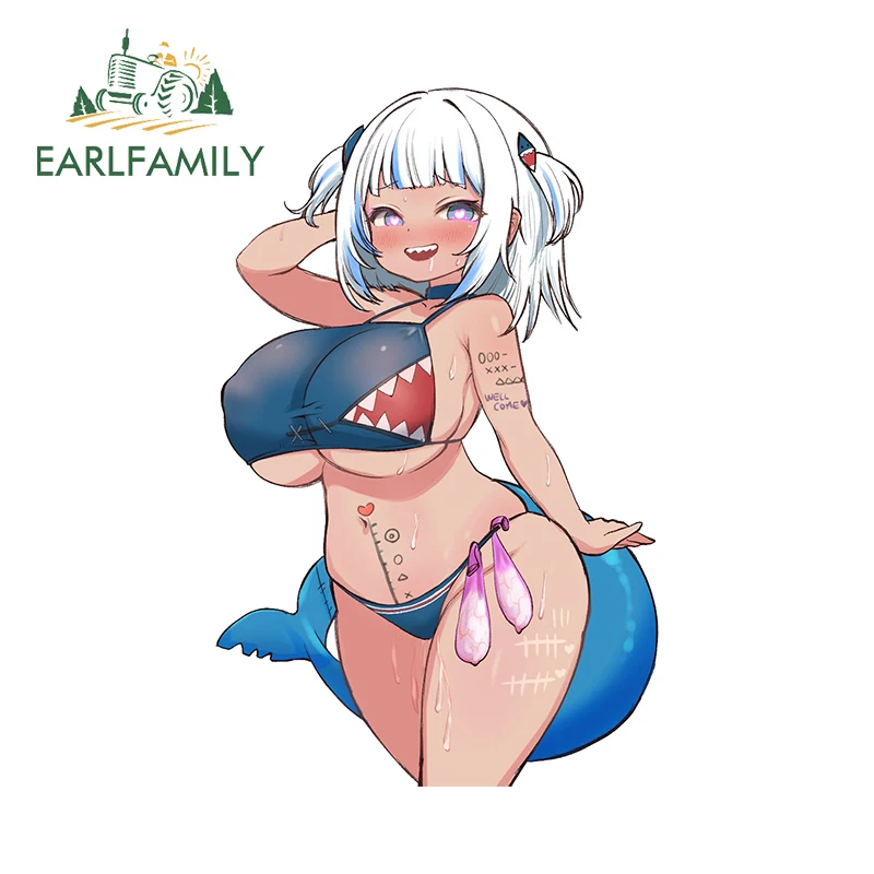 EARLFAMILY 13cm x 8.3cm Hololive Gawr Gura Car Stickers Waifu Ass Sex NSFW Hentai Accessories Waterproof Bikini Decoration