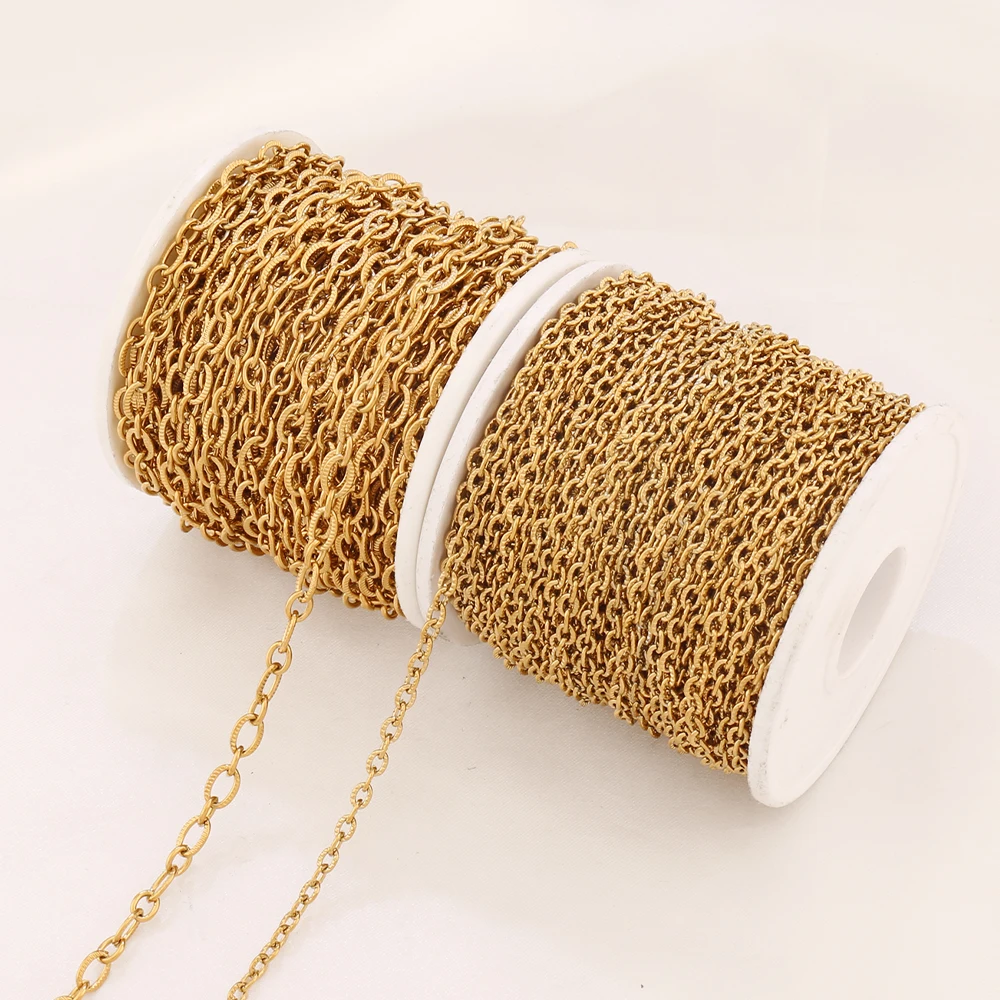 100cm Stainless Steel Diamond cut Textured Rolo Chain DIY Jewelry Making Supplies For Necklace Bracelet Handmade Accessories