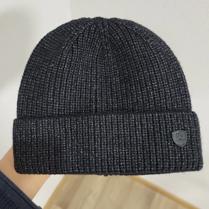 Gorro de invierno para hombre, gorros cortos de punto para hombre, gorro de invierno, gorro con puños cortos, Color sólido