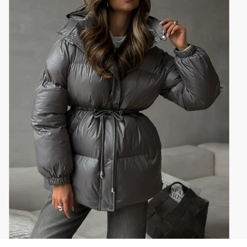 Solid Color Belt Hat Mid-length Slim Warm Cotton Suit 2025 Fashion Temperament