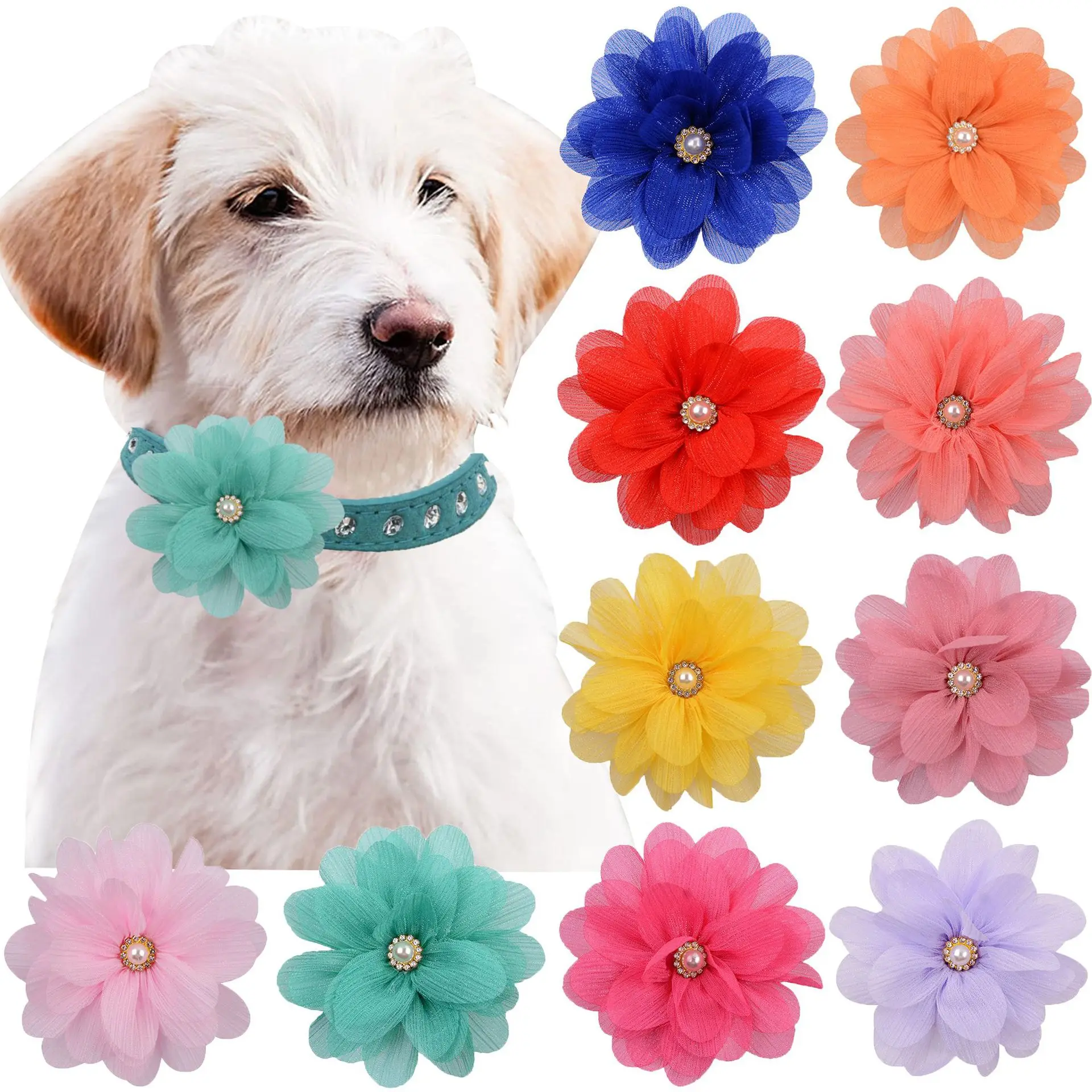 100pcs Flower Collar For Dogs Dog Pet Sliding Bow Tie For Dogs Bowties Collar Accessories Diamond Dog Accessories