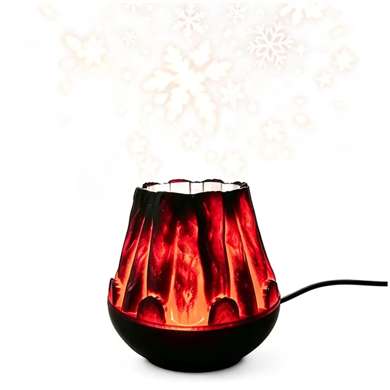 ABUN-Wood Grain Lava Flame Projection Lamp White Snowflake Effect