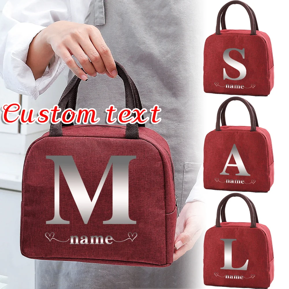 

Customizable with Any Name Insulated Red Canvas Lunch Bag Insulated Food Refrigerator Lunch Box Waterproof Picnic Food Bag