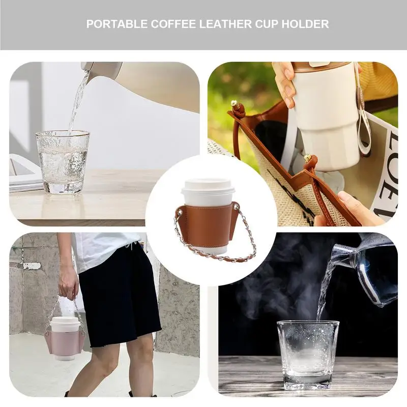 Coffee Cup Sleeve With Strap Luxury Leather Drinks Handled Sleeve Luxury Leather Drinks Sleeve Drink Carrier Cruise Caddy Iced