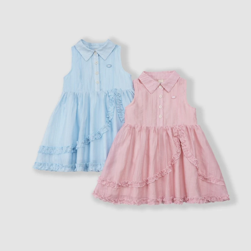 

2026 Summer New Design Sense Children's Solid Color Sweet Cotton Breathable Dress