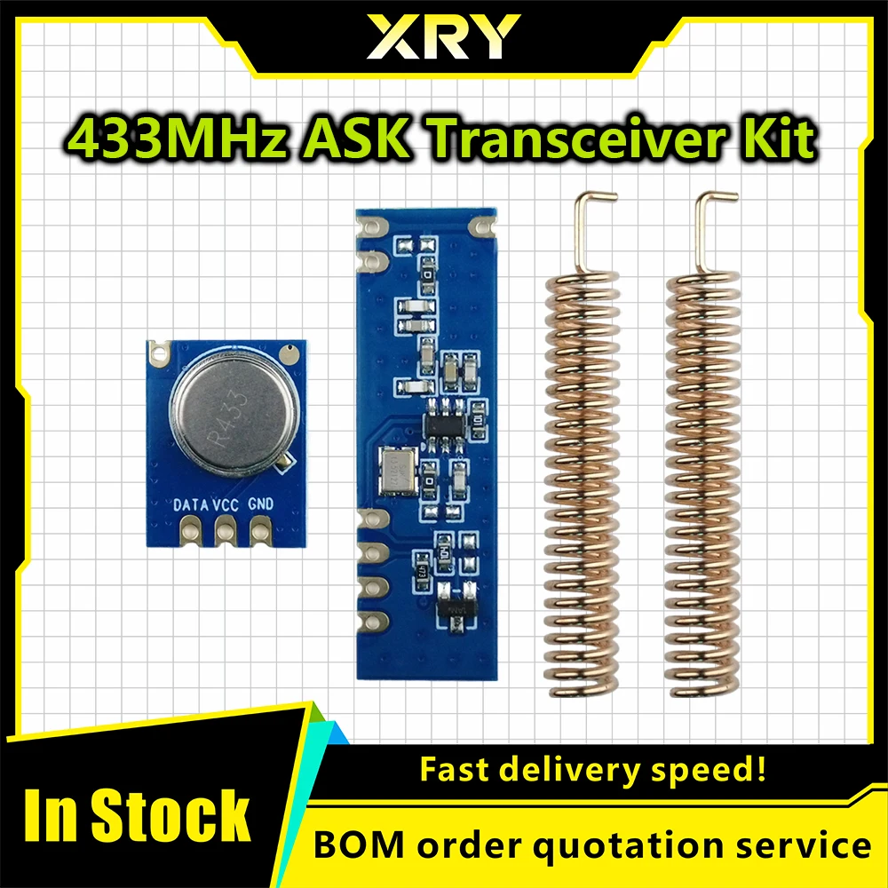 XRY 433MHz 100 Meters Wireless Module Kit ASK Transmitter STX882 + ASK Receiver SRX882 + 2Pcs Copper Spring Antenna