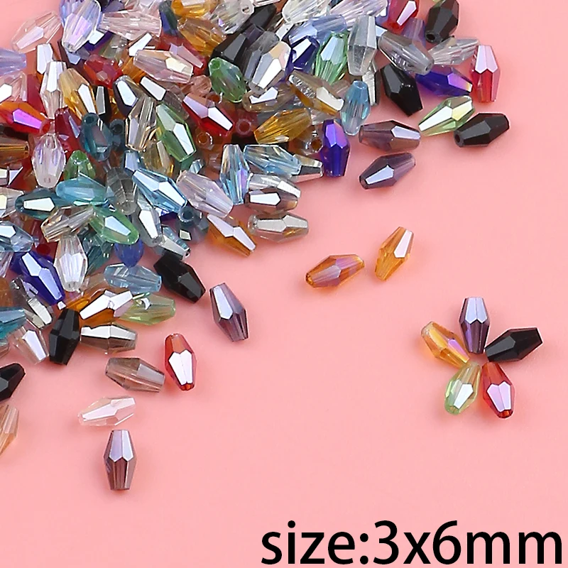 Exquisite Austrian double cone color crystal beads 3 x 6 mm/100 crystal cone beads jewelry DIY bracelet necklace accessories