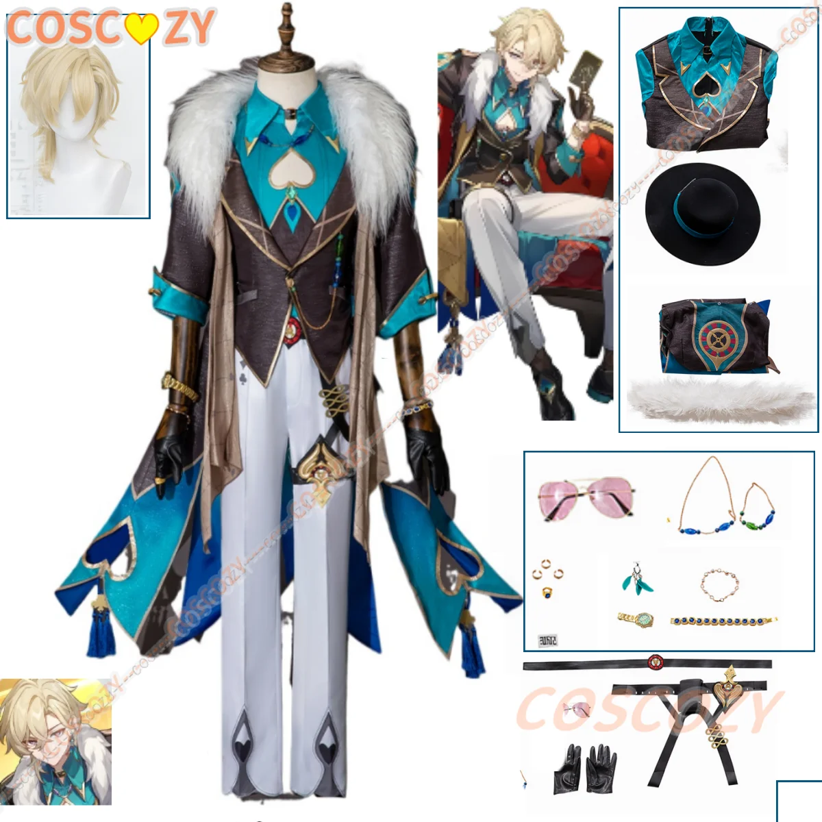 Game Honkai Star Rail Aventurine Cosplay Costume Glasses Hat  Party Suit Halloween Carnival Uniform Anime Convention Clothes