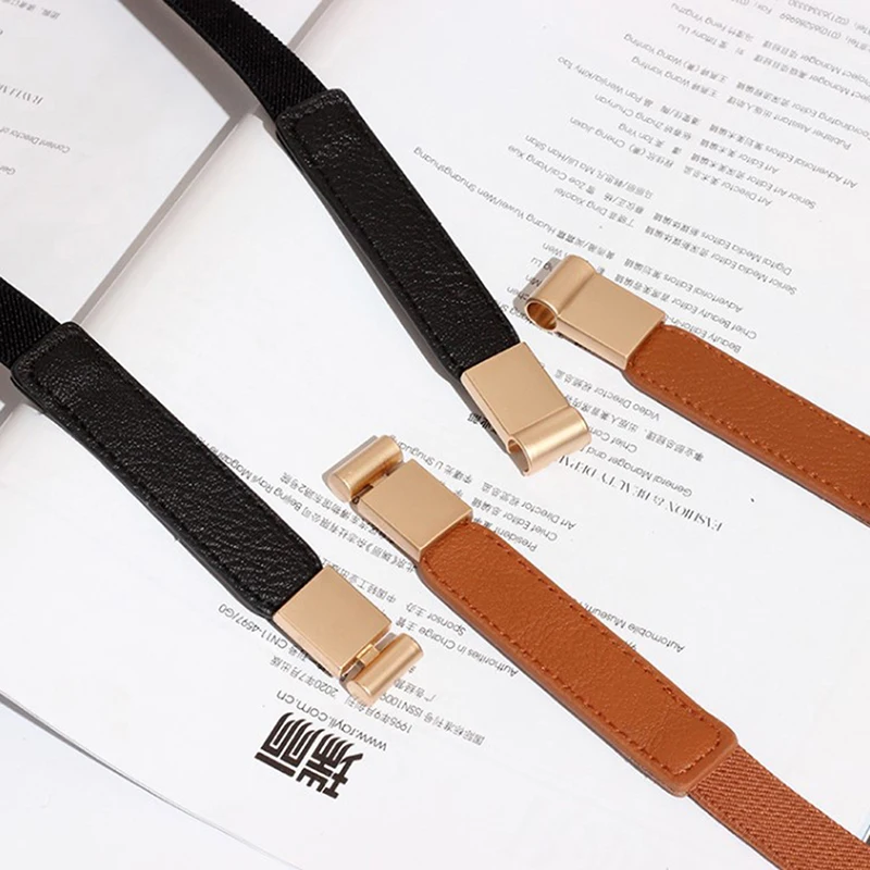 Leather Waistband for Women Dress Shirt Girdle Decoration Accessories Waist Seal Elastic Gold Buckle Fashion All-match Thin Belt