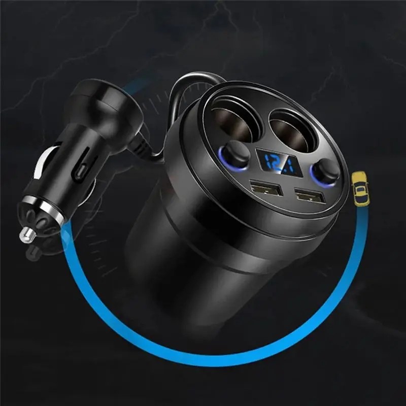 Universal Car Cup Dual Usb With Cable Car Multi-Function Cigarette Lighter Car Mobile Phone -A54R